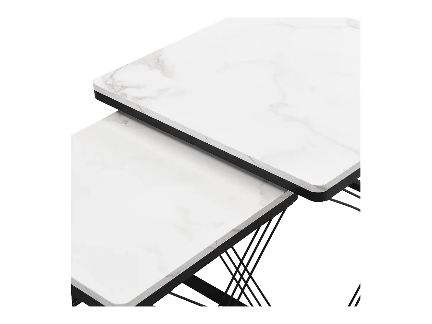Mesa de centro nido - Juego de 2 - Tablero efecto mármol de alto brillo - Blanco y negro