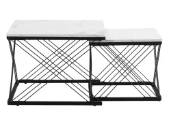 Mesa de centro nido - Juego de 2 - Tablero efecto mármol de alto brillo - Blanco y negro