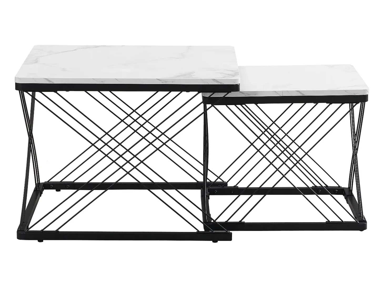 Mesa de centro nido - Juego de 2 - Tablero efecto mármol de alto brillo - Blanco y negro