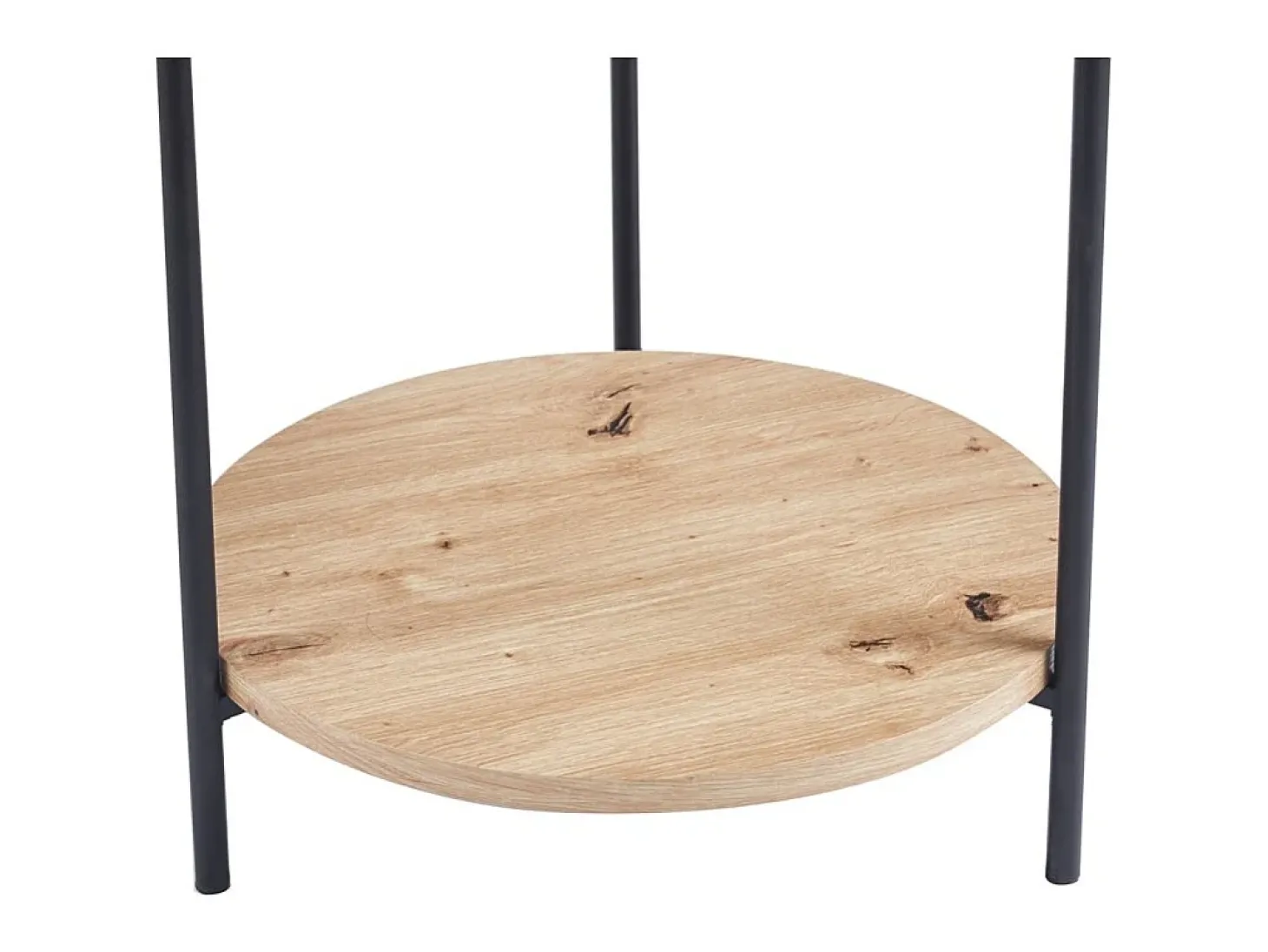 Mesa de centro NORWYN – Cor carvalho envelhecido – Mesa de centro redonda Ø45 cm – MDF – Design compacto e original