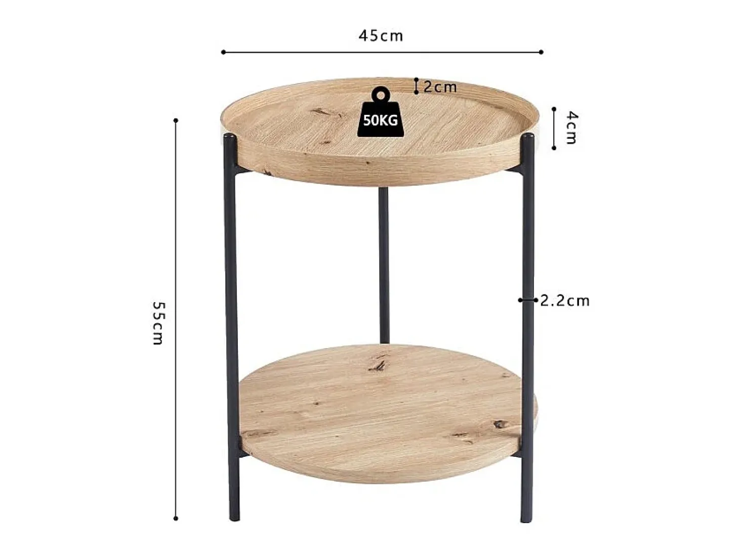 Mesa de centro NORWYN – Cor carvalho envelhecido – Mesa de centro redonda Ø45 cm – MDF – Design compacto e original
