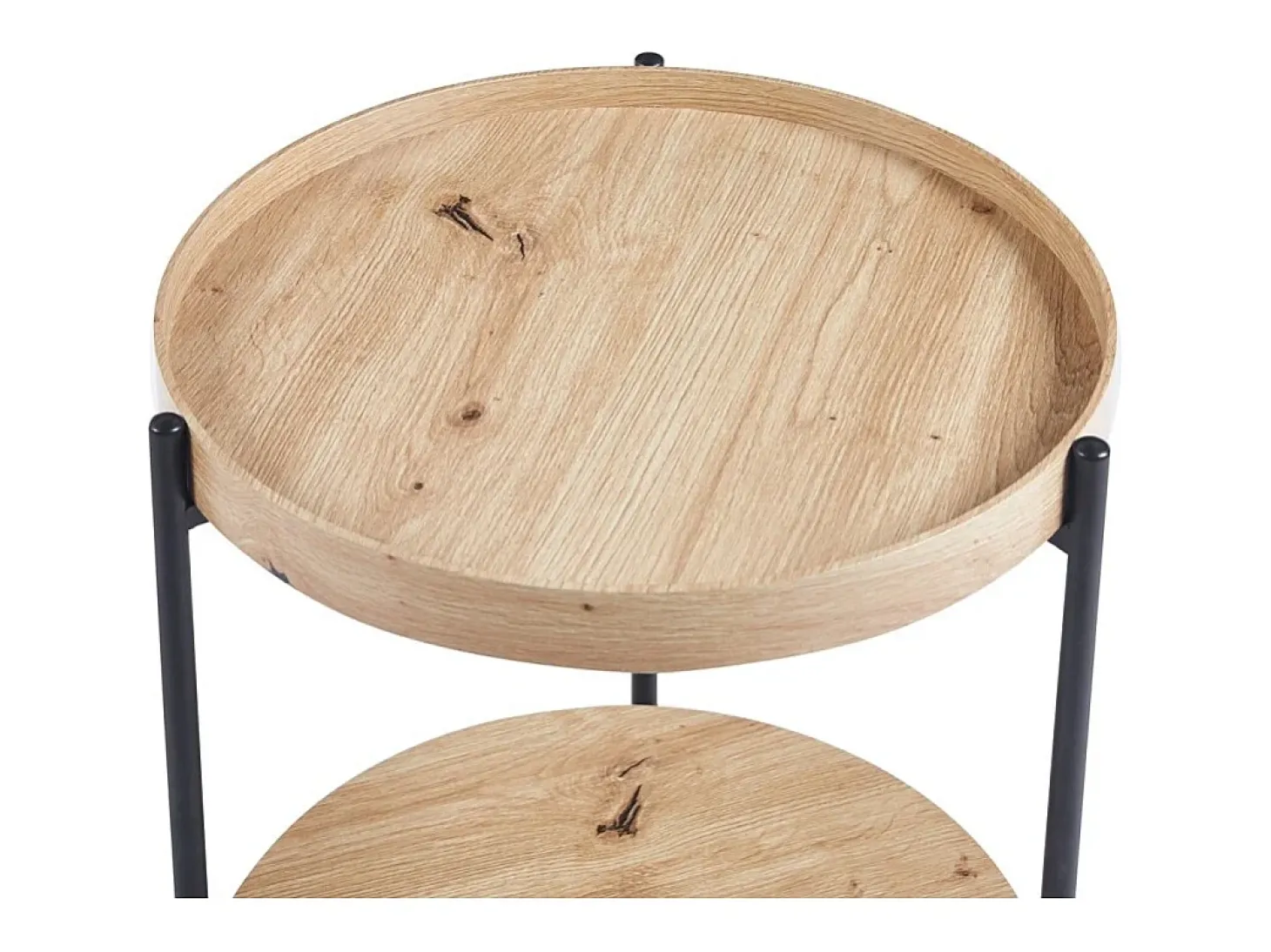 Mesa de centro NORWYN – Cor carvalho envelhecido – Mesa de centro redonda Ø45 cm – MDF – Design compacto e original