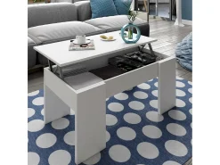 Mesa de centro Oceanside, Mesa de centro com tampo elevatório, Mesa baixa de sala, 100x50h45/56 cm, Branco brilhante