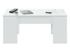 Mesa de centro Oceanside, Mesa de centro com tampo elevatório, Mesa baixa de sala, 100x50h45/56 cm, Branco brilhante