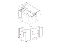 Mesa de centro Oceanside, Mesa de centro com tampo elevável, Mesa baixa de sala, 100x50h45/56 cm, Branco e Carvalho
