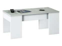 Mesa de centro Oceanside, Mesa de centro com tampo elevável, Mesa baixa de sala, 100x50h45/56 cm, Branco e concreto