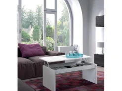 Mesa de centro Ontario, Mesa de centro com tampo elevatório, Mesa baixa da sala, 102x50h43/54 cm, Branco brilhante