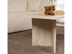 Mesa de centro oval branca 119x60cm efeito travertino TOPI