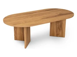Mesa de centro oval design em madeira castanha 120cm com arrumação
