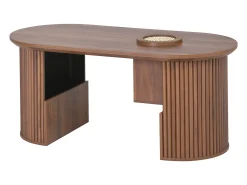 Mesa de centro ovalada 105x50x46,5 cm - Estilo retrô - Armazenamento aberto - MDF - Marrom