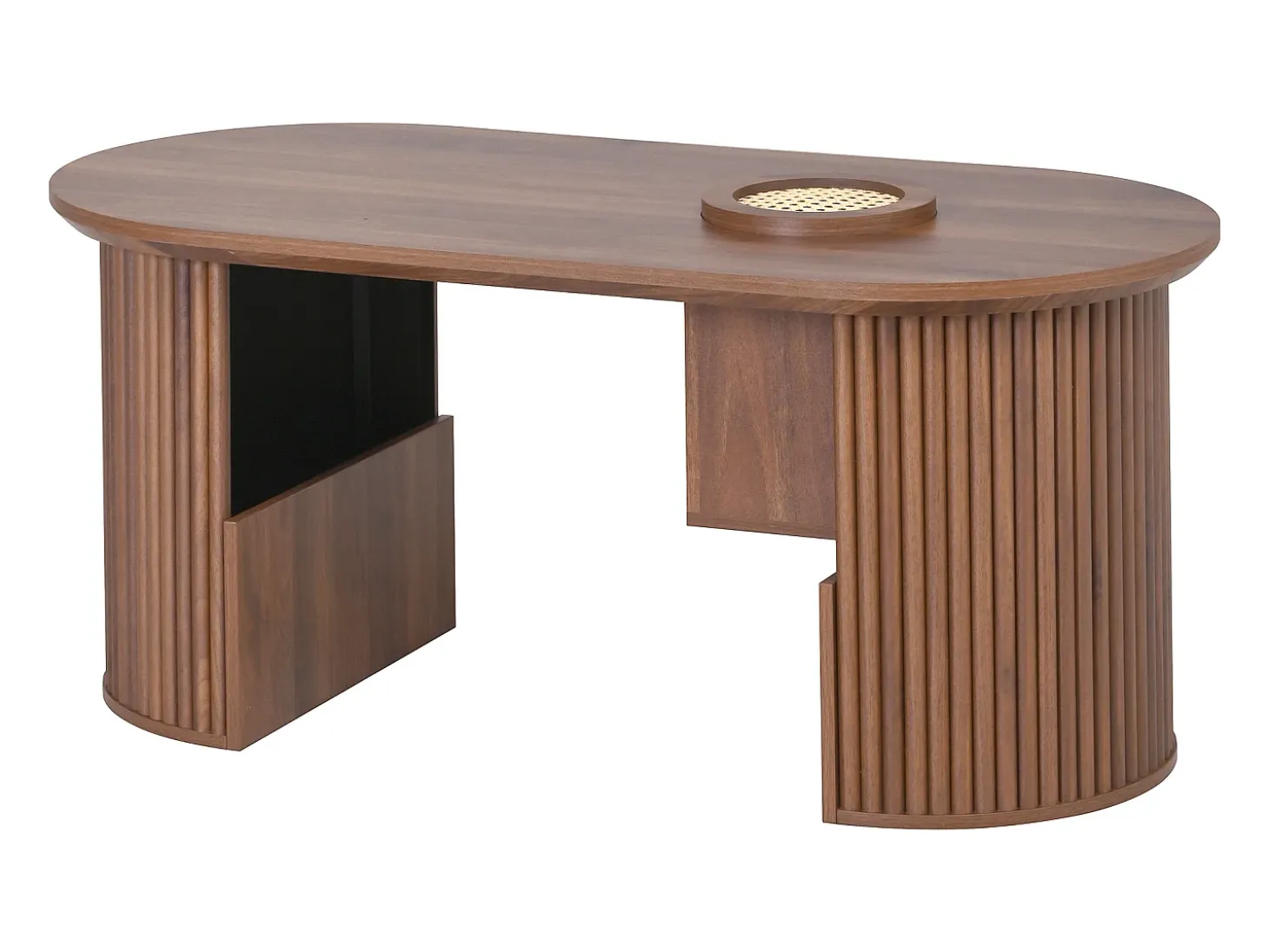 Mesa de centro ovalada 105x50x46,5 cm - Estilo retrô - Armazenamento aberto - MDF - Marrom