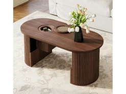 Mesa de centro ovalada 105x50x46,5 cm - Estilo retrô - Armazenamento aberto - MDF - Marrom