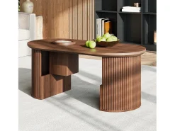 Mesa de centro ovalada 105x50x46,5 cm - Estilo retrô - Armazenamento aberto - MDF - Marrom