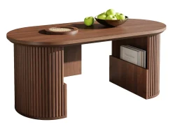 Mesa de centro ovalada 105x50x46,5 cm - Estilo retrô - Armazenamento aberto - MDF - Marrom