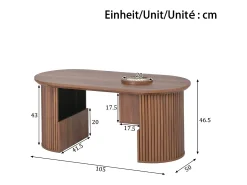 Mesa de centro ovalada 105x50x46,5 cm - Estilo retrô - Armazenamento aberto - MDF - Marrom