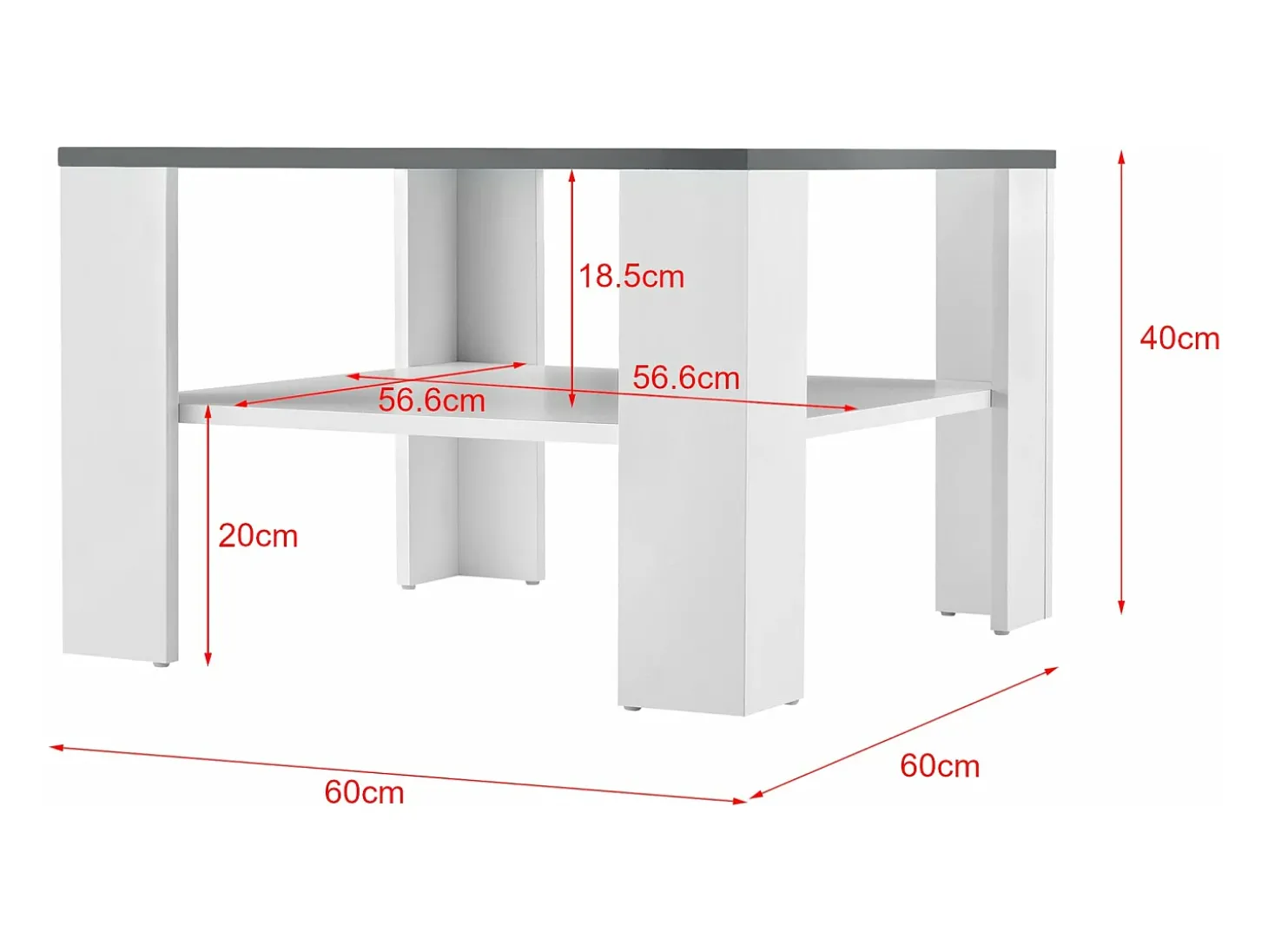 Mesa de centro para sala de estar 60 x 60 x 40 cm branca e cinza escuro 03_0008433