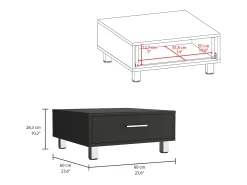 Mesa de centro Pequim com gaveta , 26.16 cm X 59.94 cm X 59.94 cm , Preto