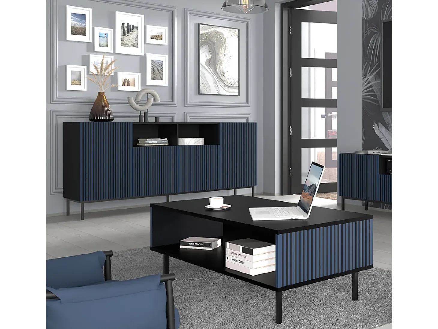 Mesa de centro Philaé azul e preto 43cm
