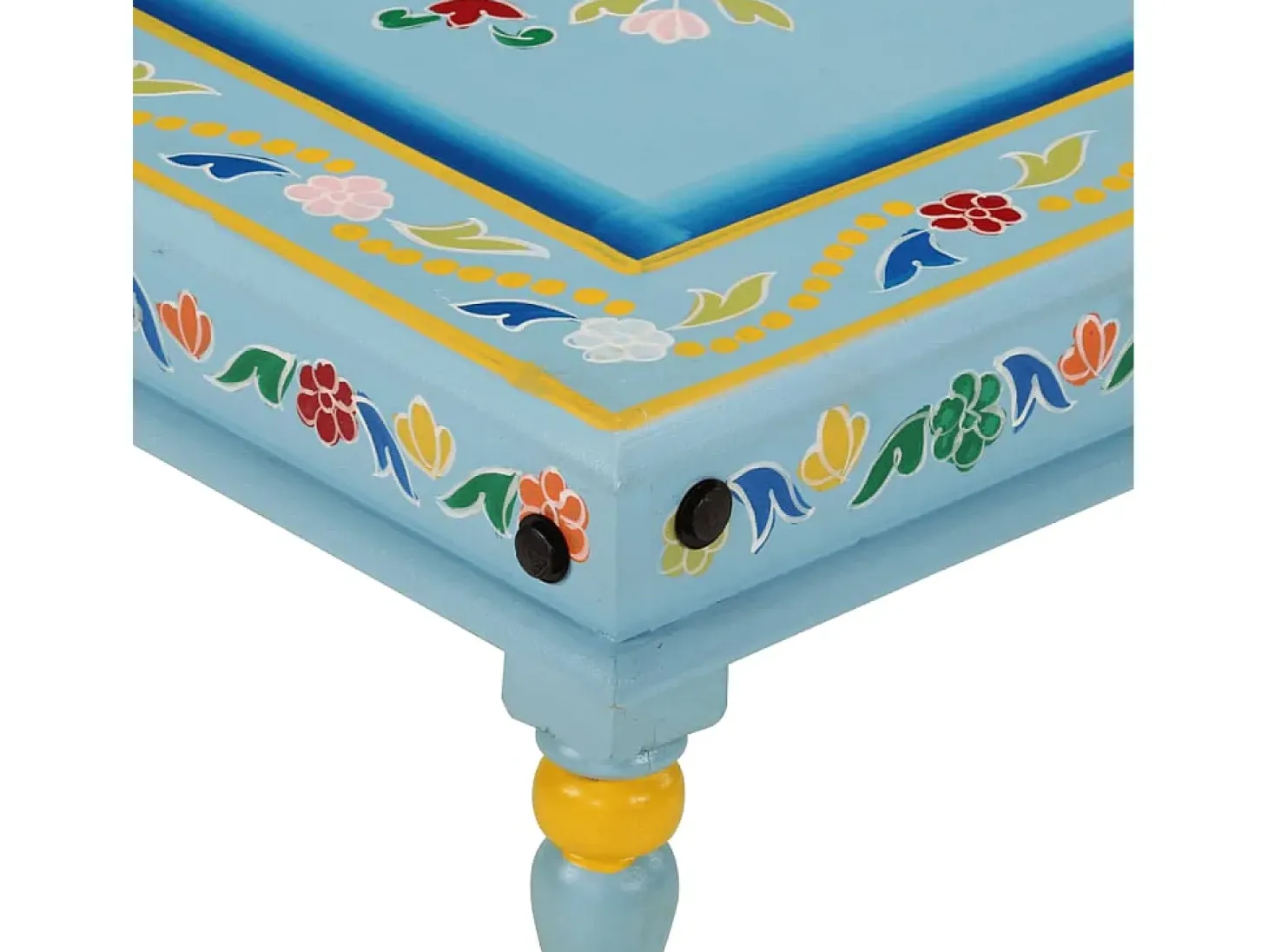 Mesa de centro pintada à mão mangueira maciça azul turquesa