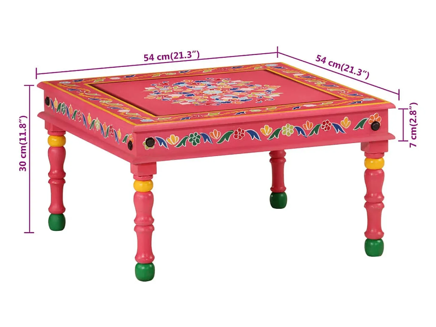 Mesa de centro pintada à mão mangueira maciça rosa