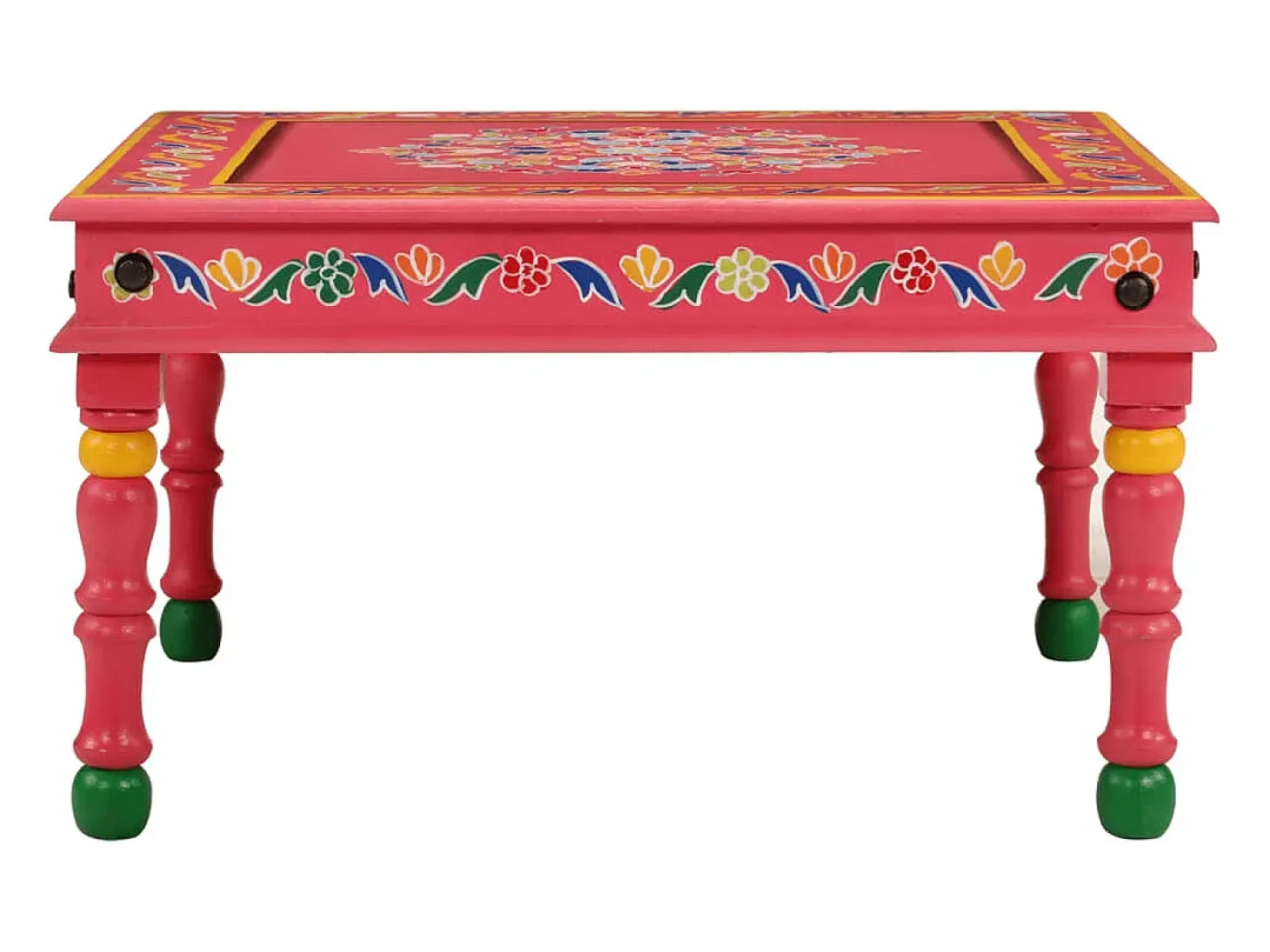 Mesa de centro pintada à mão mangueira maciça rosa