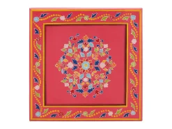 Mesa de centro pintada à mão mangueira maciça rosa PT282021