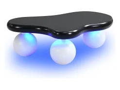 Mesa de centro preta - Mesa de centro com luzes LED e pés redondos brancos - design em forma de nuvem - para sala de estar e quarto de criança