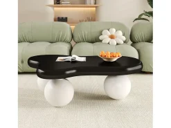 Mesa de centro preta - Mesa de centro com luzes LED e pés redondos brancos - design em forma de nuvem - para sala de estar e quarto de criança