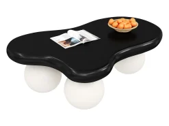 Mesa de centro preta - Mesa de centro com luzes LED e pés redondos brancos - design em forma de nuvem - para sala de estar e quarto de criança