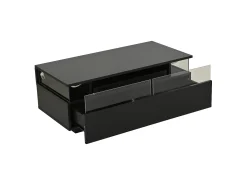 Mesa de centro preta com 2 gavetas, iluminação LED e tampo amovível 90x45x35,5cm