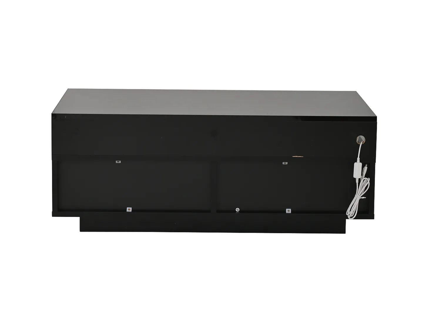 Mesa de centro preta com 2 gavetas, iluminação LED e tampo amovível 90x45x35,5cm
