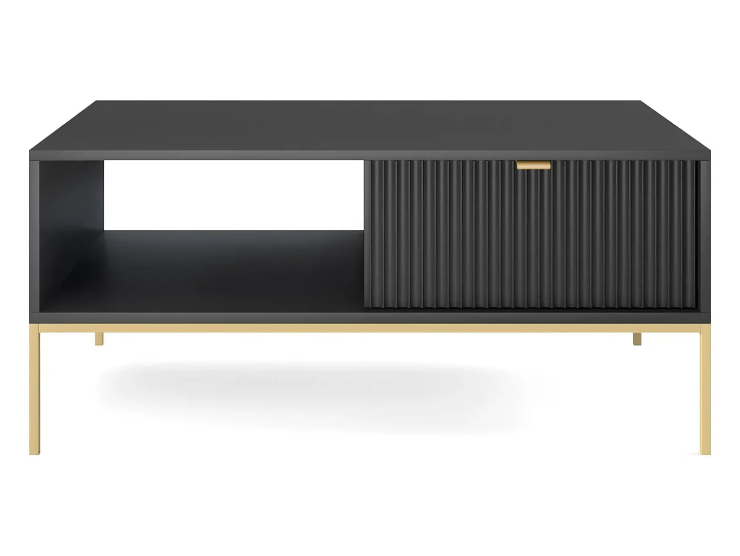Mesa de centro: preta, dourada, 104 x 46 x 68 cm, alças douradas