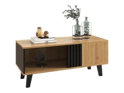 Mesa de centro preta natural e clara com funções de arrumação versáteis, 100x60x45cm