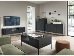 Mesa de centro: preta, preta, 104 x 46 x 68 cm, puxadores dourados