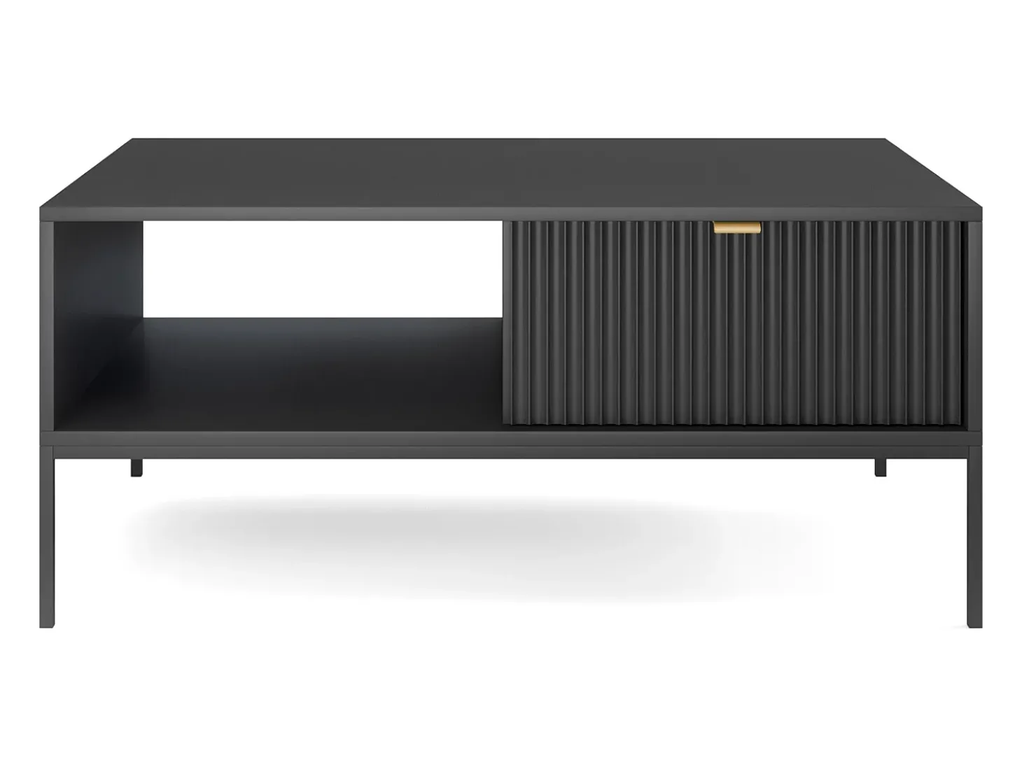 Mesa de centro: preta, preta, 104 x 46 x 68 cm, puxadores dourados