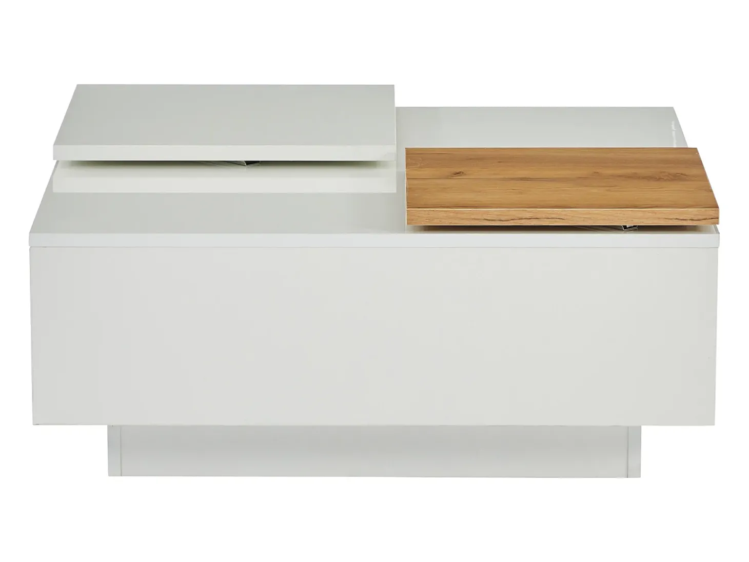 Mesa de centro quadrada com 4 gavetas - Tampo deslizante pequeno - Acabamento brilhante - Branco