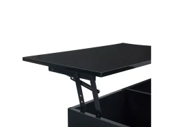 Mesa de centro quadrada com tampo elevatório, 1 gaveta e compartimentos ocultos, LED incluído, preta