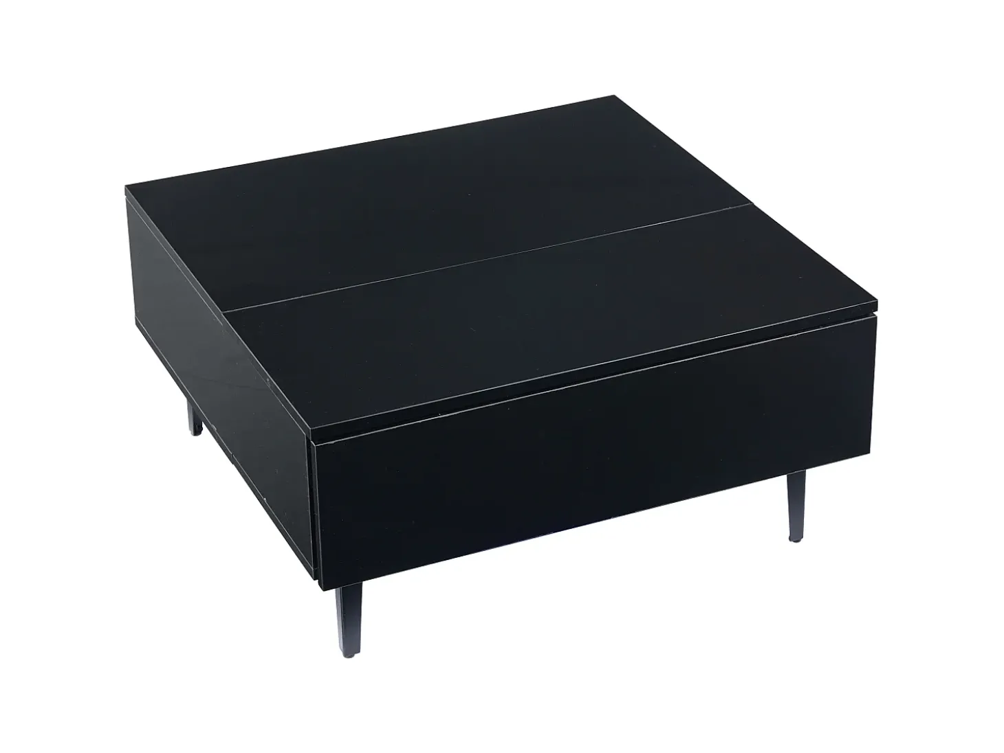 Mesa de centro quadrada com tampo elevatório, 1 gaveta e compartimentos ocultos, LED incluído, preta