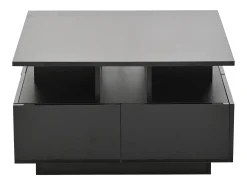 Mesa de centro quadrada com 4 gavetas e iluminação LED - Acabamento em preto brilhante