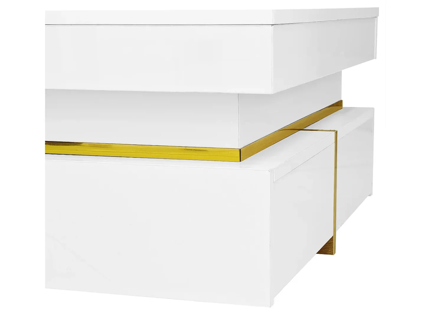 Mesa de centro quadrada com acabamento brilhante e 2 gavetas - Detalhes dourados - Branca