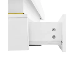 Mesa de centro quadrada com acabamento brilhante e 2 gavetas - Detalhes dourados - Branca