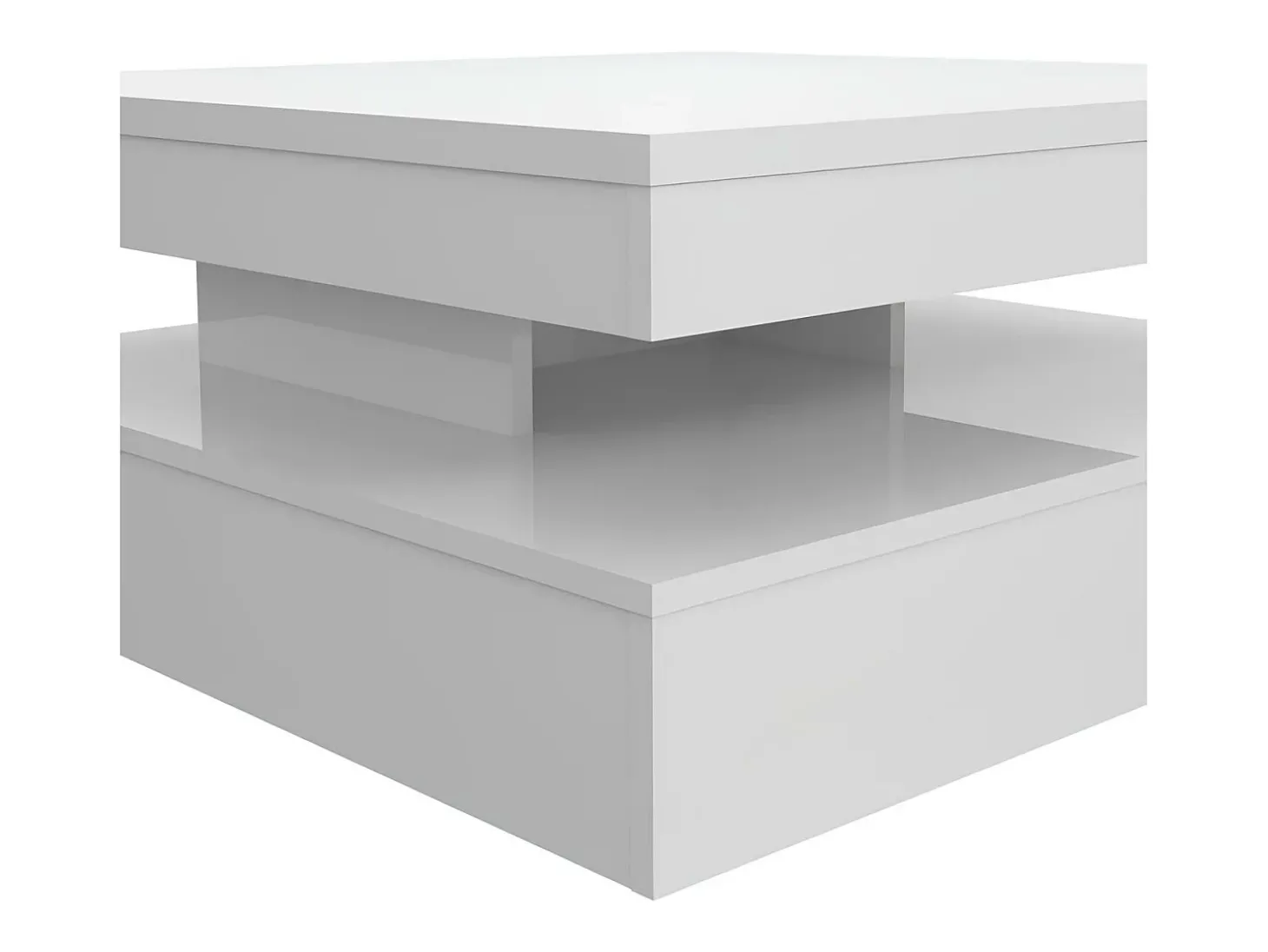 Mesa de centro quadrada com tampo giratório branco brilhante para uma sala de estar moderna e prática