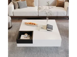 Mesa de centro quadrada com caixa de arrumação amovível - Luzes LED na parte inferior - Branco