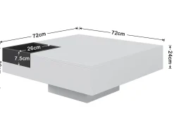 Mesa de centro quadrada com caixa de arrumação amovível - Luzes LED na parte inferior - Branco