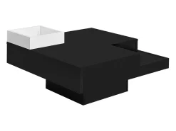 Mesa de centro quadrada com caixa de arrumação amovível - Luzes LED na parte inferior - Preto