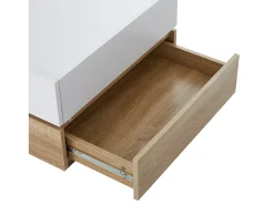 Mesa de centro quadrada giratória 360° - com 2 gavetas - 60x60x38 cm - Branco e Natural