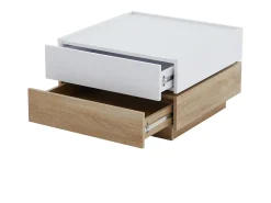Mesa de centro quadrada giratória 360° - com 2 gavetas - 60x60x38 cm - Branco e Natural