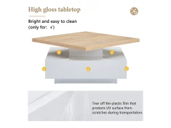 Mesa de centro quadrada giratória 360° - 70x70x36 cm - com 1 gaveta - Branco e Natural
