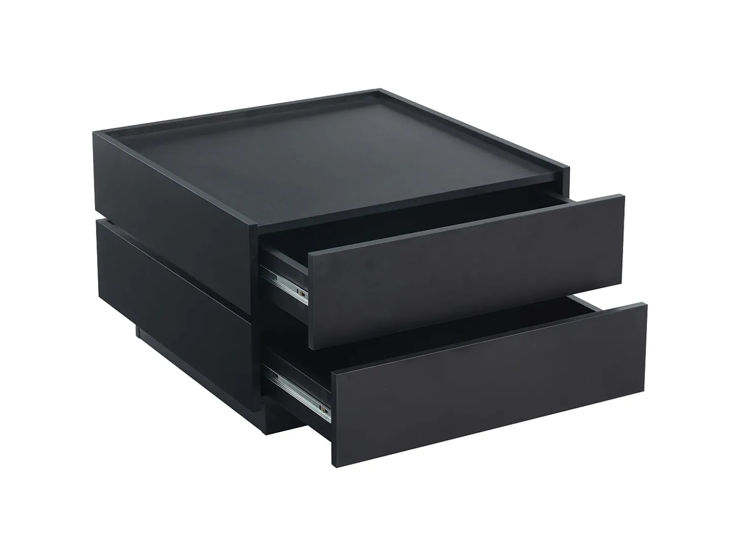 Mesa de centro quadrada giratória com 2 gavetas, preta