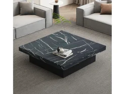Mesa de centro quadrada moderna - efeito mármore - 90x90x25 cm - 4 gavetas deslizantes - Preto